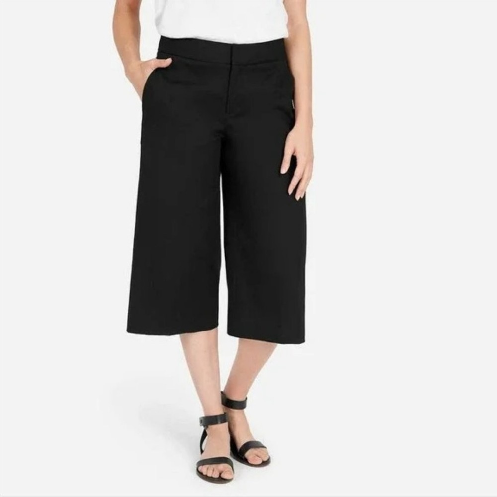ALEXIS Black Wide Leg Culottes Crop Pant Pockets Heavyweight Designer Sz M